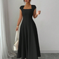 Elegante A-lijnjurk met vierkante halslijn voor dames, slank model, lange jurk