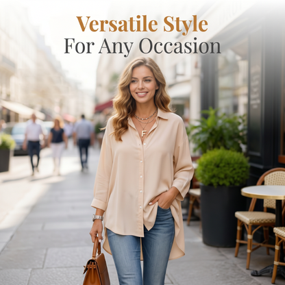 👚 TIJDELIJKE AANBIEDING: 50% KORTING! 🔥 Casual, ruimvallende abrikooskleurige damesblouse – lange mouwen, knoopsluiting en klassieke kraag – lichtgewicht en veelzijdig, geschikt voor dagelijks gebruik of op kantoor 🌸✨👔