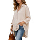 👚 TIJDELIJKE AANBIEDING: 50% KORTING! 🔥 Casual, ruimvallende abrikooskleurige damesblouse – lange mouwen, knoopsluiting en klassieke kraag – lichtgewicht en veelzijdig, geschikt voor dagelijks gebruik of op kantoor 🌸✨👔