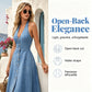 Damesjurk van denim met open rug, V-hals en zonder mouwen