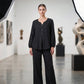 Set met een top met V-hals en lange mouwen en een broek voor dames