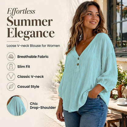 Dames-vrijetijdsblouse met V-hals en 3/4-mouwen