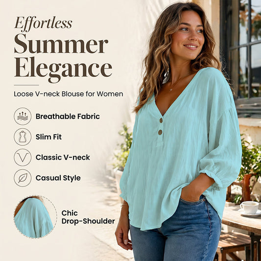 Dames-vrijetijdsblouse met V-hals en 3/4-mouwen