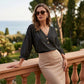Dames-vrijetijdsblouse met V-hals en 3/4-mouwen