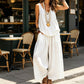 Set met effen tanktop met V-hals en broek voor dames