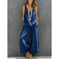 Set met effen tanktop met V-hals en broek voor dames