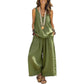 Set met effen tanktop met V-hals en broek voor dames