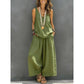Set met effen tanktop met V-hals en broek voor dames