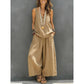 Set met effen tanktop met V-hals en broek voor dames