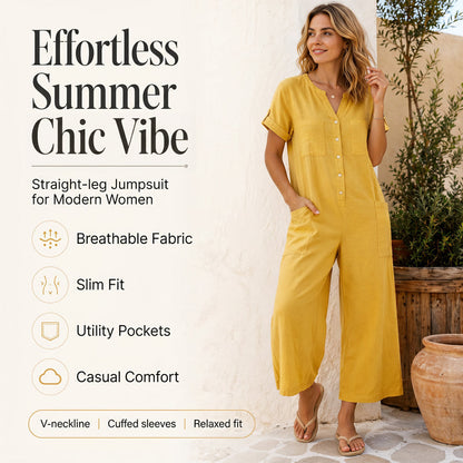 Casual jumpsuit met korte mouwen en wijde pijpen voor dames