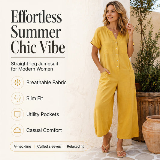 Casual jumpsuit met korte mouwen en wijde pijpen voor dames
