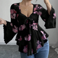 Damesblouse met bloemenprint, vierkante halslijn en geknoopte voorkant