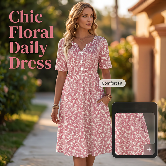 🎉 TIJDELIJKE AANBIEDING: 50% KORTING! 👗 Bloemenjurk met V-hals en zakken – Moeiteloze tuincharme 🌸