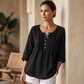 Damesblouse met lange mouwen, plooien en Henley-hals