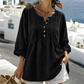 Damesblouse met lange mouwen, plooien en Henley-hals