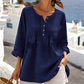 Damesblouse met lange mouwen, plooien en Henley-hals