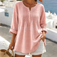 Damesblouse met lange mouwen, plooien en Henley-hals