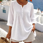 Damesblouse met lange mouwen, plooien en Henley-hals