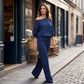 Tweedelige set met polkadots en blote schouders voor dames