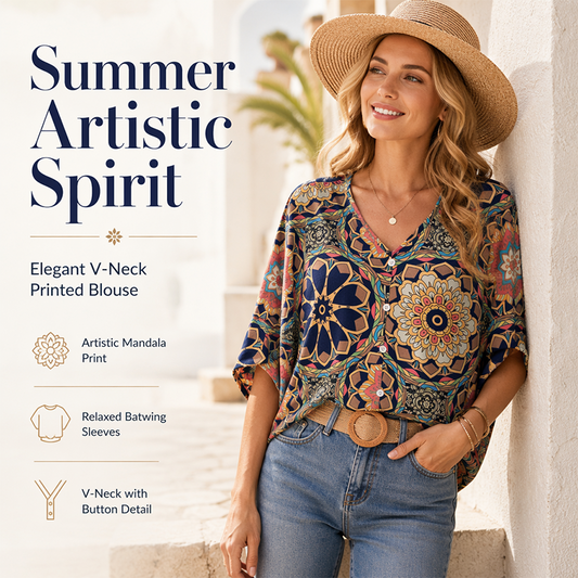 💥【LIMITED TIME 50% OFF】🔥 Mandala Print Batwing Mouwen Top | Digitale Druk Vervaagt Niet | Relaxte & Ademende Pasvorm | Kreukvrij & Strijkvrij | Meerdere Kleuren S-2XL