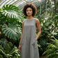 Mouwloze casual jurk met ronde hals voor dames, losvallende maxi-jurk in linnenlook met zakken