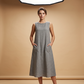 Mouwloze casual jurk met ronde hals voor dames, losvallende maxi-jurk in linnenlook met zakken