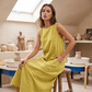 Mouwloze casual jurk met ronde hals voor dames, losvallende maxi-jurk in linnenlook met zakken