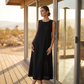 Mouwloze casual jurk met ronde hals voor dames, losvallende maxi-jurk in linnenlook met zakken