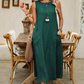 Mouwloze casual jurk met ronde hals voor dames, losvallende maxi-jurk in linnenlook met zakken
