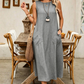 Mouwloze casual jurk met ronde hals voor dames, losvallende maxi-jurk in linnenlook met zakken
