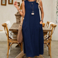 Mouwloze casual jurk met ronde hals voor dames, losvallende maxi-jurk in linnenlook met zakken