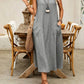 Mouwloze casual jurk met ronde hals voor dames, losvallende maxi-jurk in linnenlook met zakken