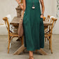 Mouwloze casual jurk met ronde hals voor dames, losvallende maxi-jurk in linnenlook met zakken