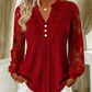 Dames-top met V-hals, lange mouwen en patchwork van kant