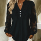 Dames-top met V-hals, lange mouwen en patchwork van kant