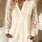 Dames-top met V-hals, lange mouwen en patchwork van kant