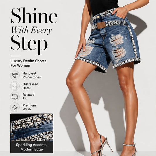 ⌛Tijdelijke aanbieding – Damesjeansshort met strass en scheuren