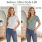 Dames-top met V-hals, korte mouwen en kanten details in slim-fit pasvorm