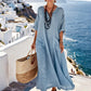 Loszittende maxi-jurk met V-hals voor dames, ideaal voor op vakantie