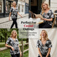 T-shirt met V-hals en vetersluiting voor dames, in tie-dye-stijl