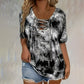T-shirt met V-hals en vetersluiting voor dames, in tie-dye-stijl