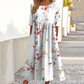 👗🌸Elegante lange jurk met bloemenprint en ronde hals voor dames