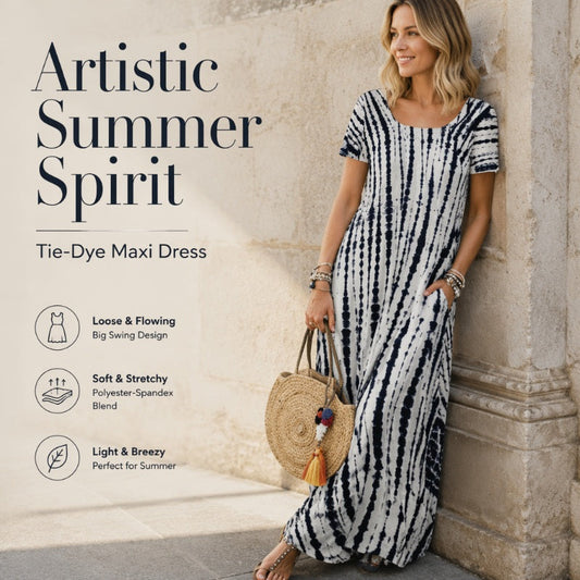 Casual, ruimvallende jurk met tie-dye-print voor dames