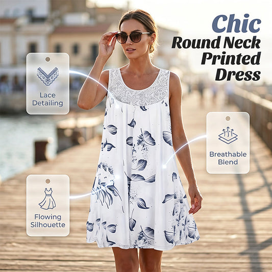Mouwloze jurk met ronde hals en print voor dames