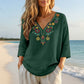 Vintage top met bloemenborduursel en V-hals voor dames