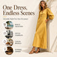 Casual maxi-jurk met V-hals en pofmouwen voor dames