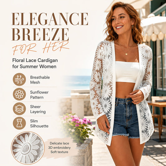 Damesvest met lange mouwen, zonnebloemmotief, kant en mesh
