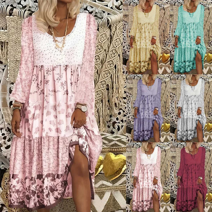 Casual patchworkjurk met lange mouwen voor dames