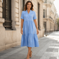 Midi-jurk met V-hals, knoopsluiting en gelaagde details voor dames