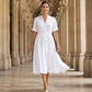 Midi-jurk met V-hals, knoopsluiting en gelaagde details voor dames